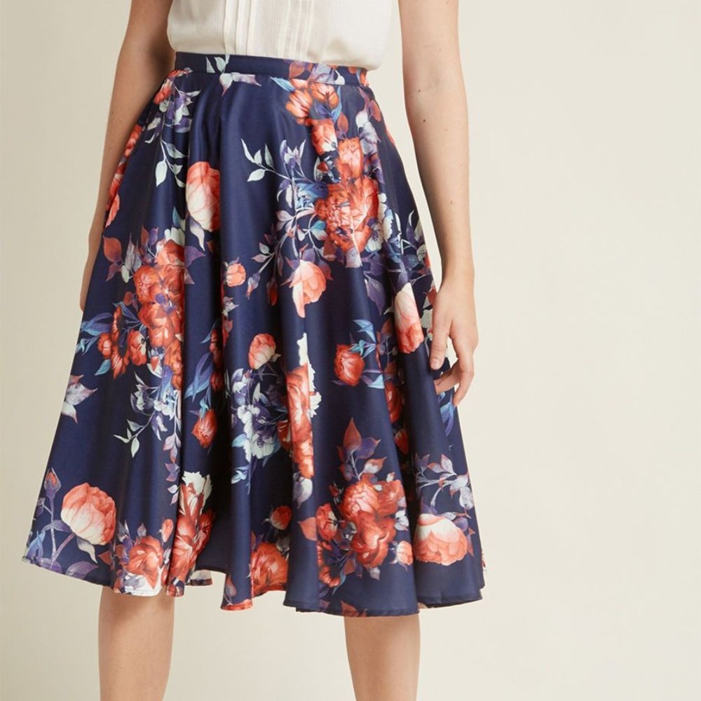 NWOT Modcloth Ikebana for All Skirt Navy Skirt